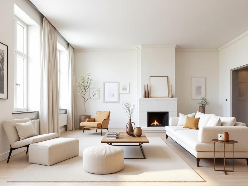 Stilig stue i en leilighet på Frogner med skandinavisk design, lyse farger og naturlige materialer.